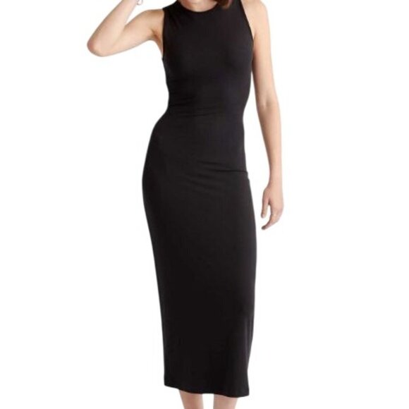 Quince Women's Ribbed Tencel Black Stretch Midi Length Dress Size XL - Picture 1 of 9
